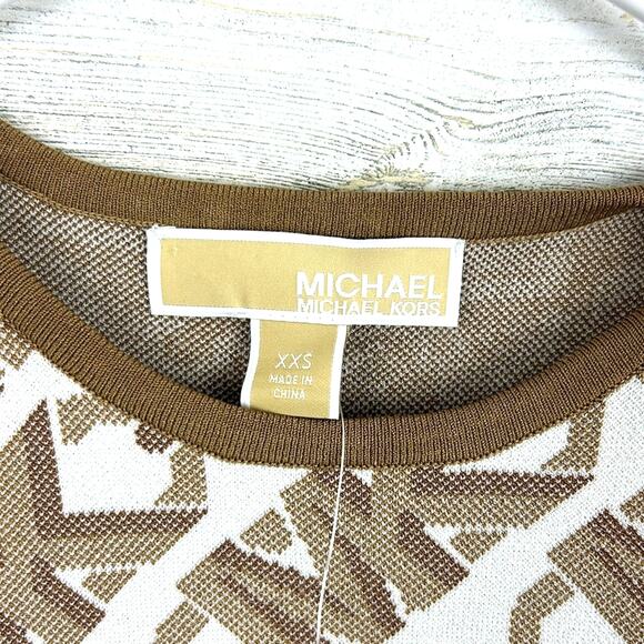 Michael Kors Women’s XXS Tan Empire Logo Jacquard Tank Stretch Mini Dress NEW - Picture 4 of 6